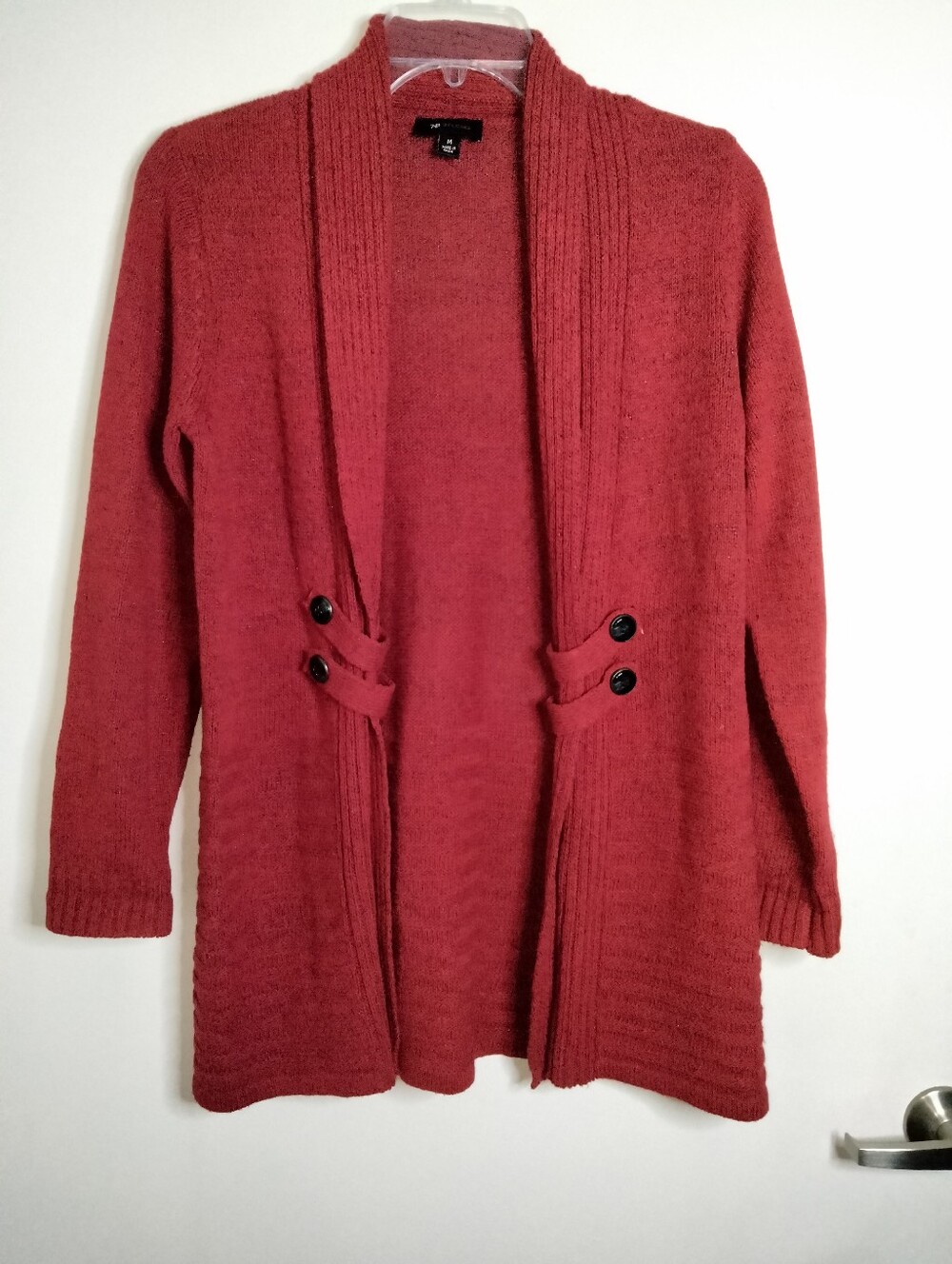 AB Studio (Size M) Dark Red Stretch Wool Blend Open-Front LS Cardigan Sweater